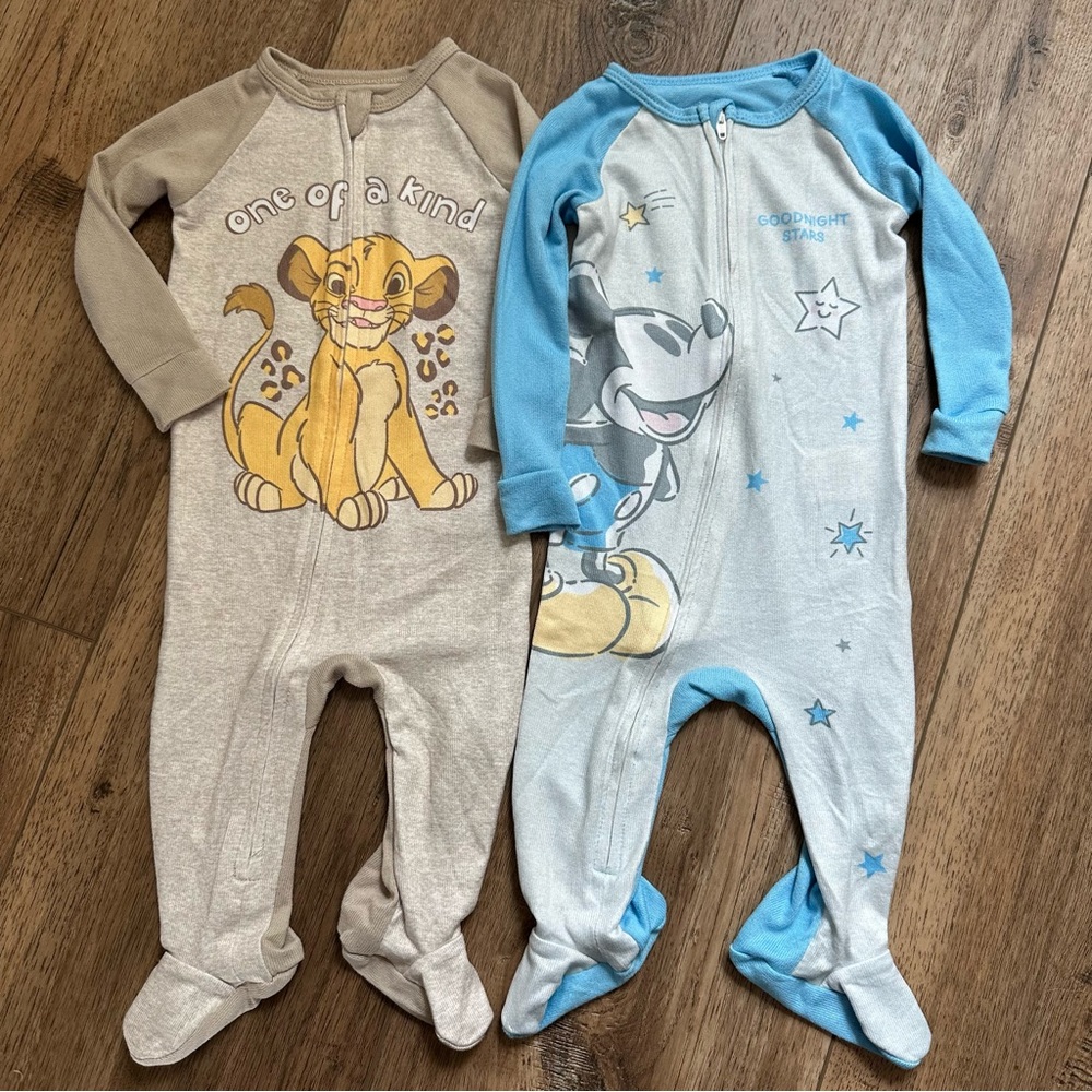 NEW! Disney Baby One‎ Piece Sleeper Bundles, Lion King, Mickey Mouse, 6m
